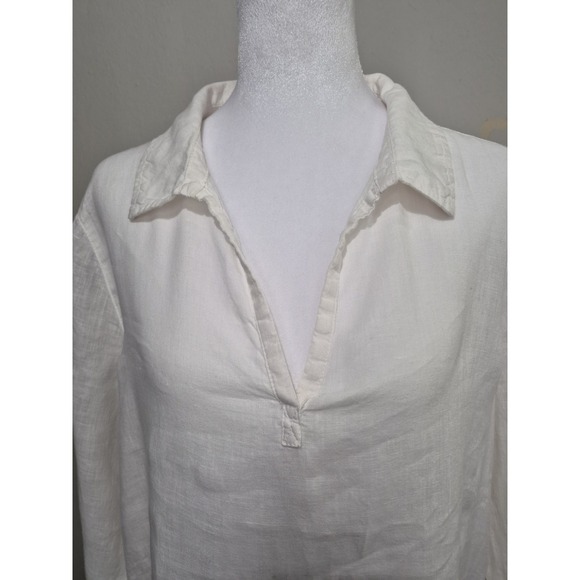 TAHARI White 100% Linen Tunic Blouse Shirt Sz L Popover Minimalist Coastal Beach - Picture 6 of 8